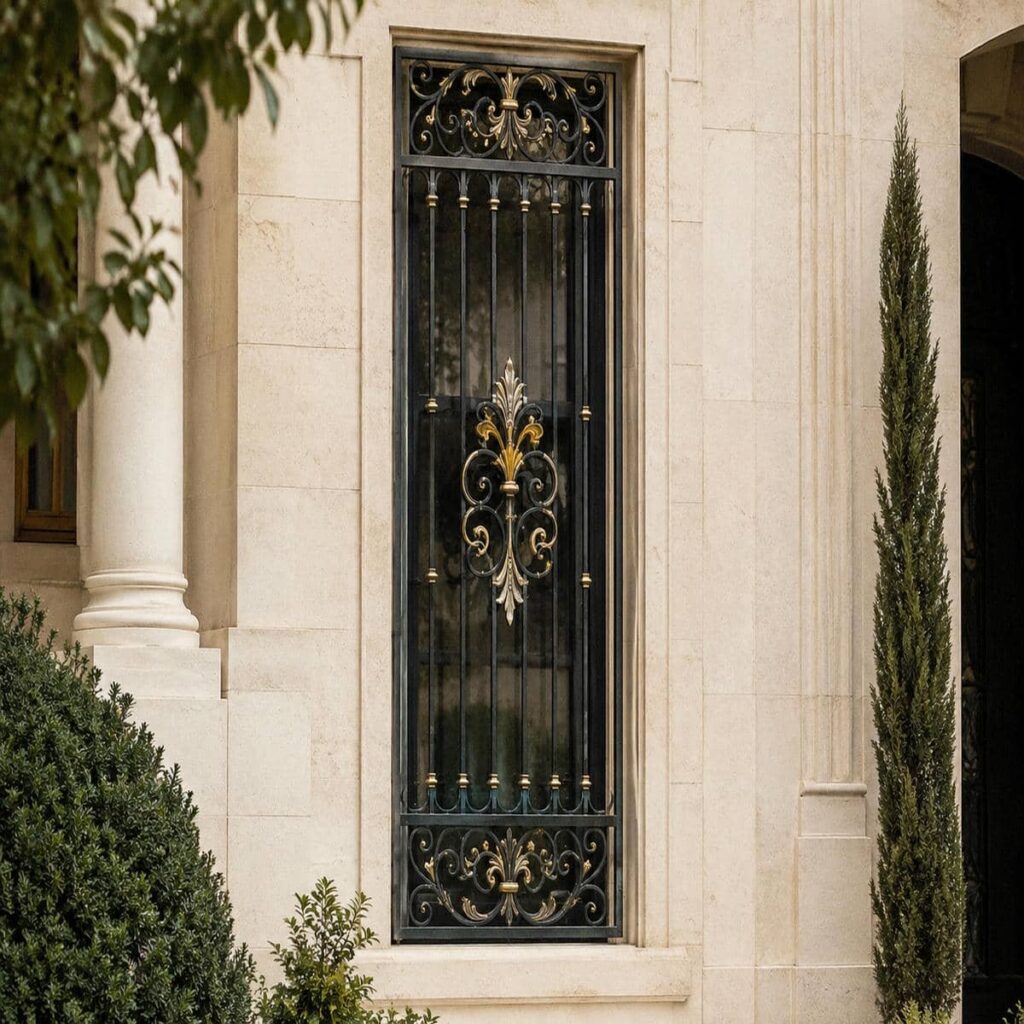 نرده پنجره فرفورژه گل دار با تولید سفارشی برای ابعاد خاص