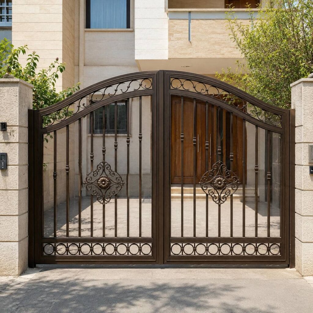 درب پارکینگ طرح چوب ترموود لولایی برای نصب محوطه ویلایی