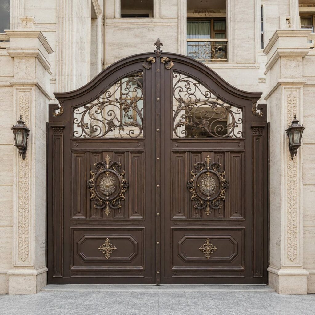 درب حیاط طرح چوب فلزی پوشیده برای اجرای حریم بیشتر