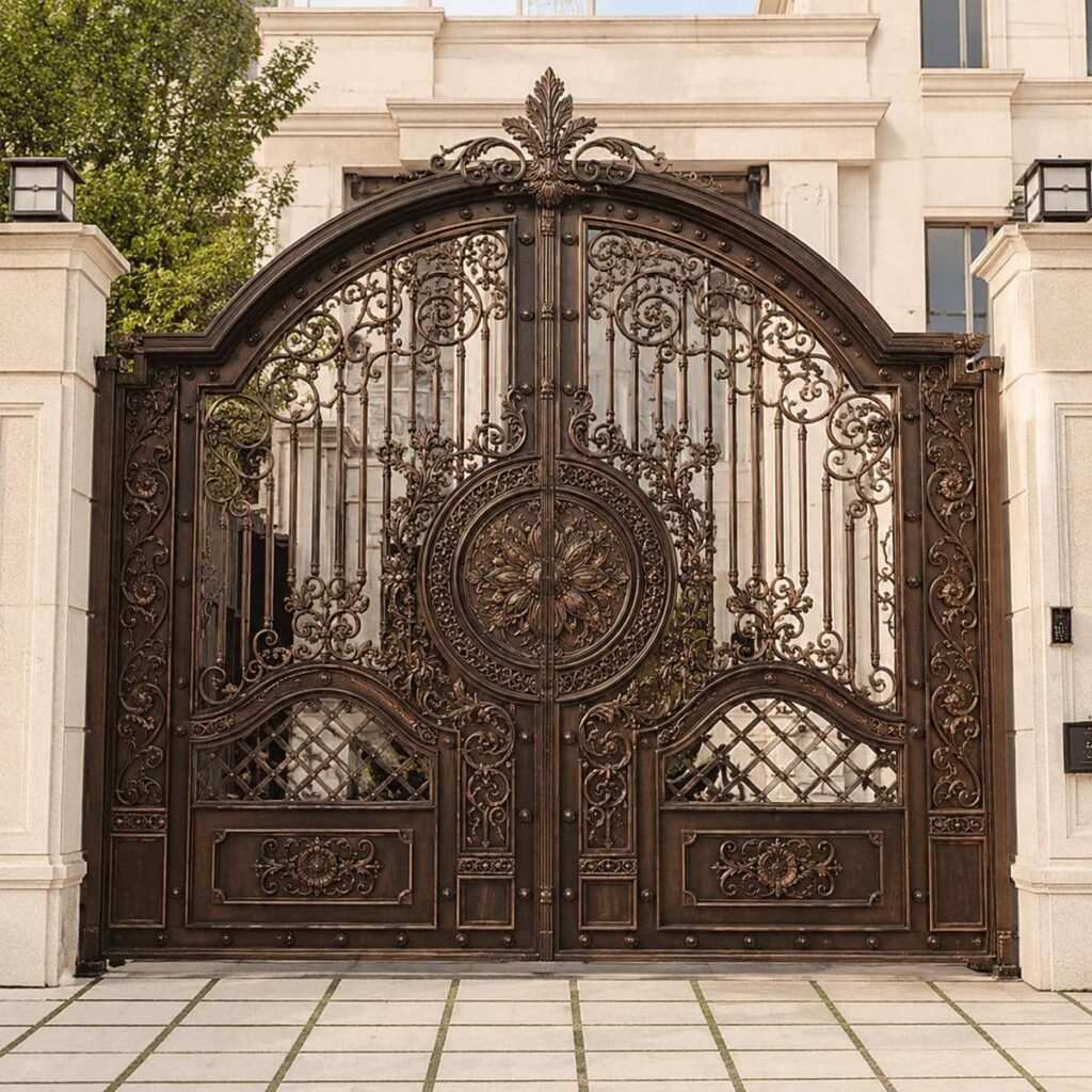 درب پارکینگ فلزی دو لنگه CNC برای سفارش نمای خاص