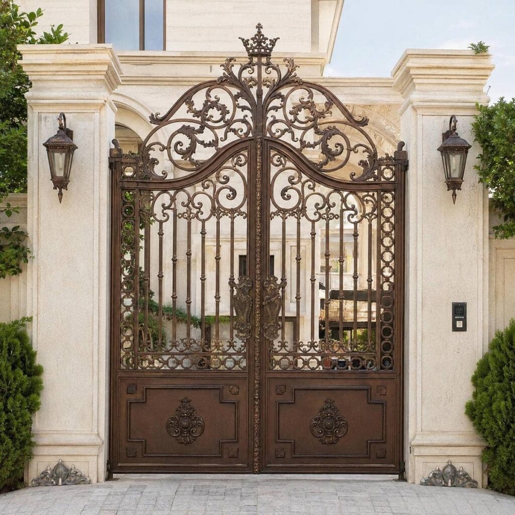 درب حیاط طرح چوب فلزی روشن برای خرید نمای ساده