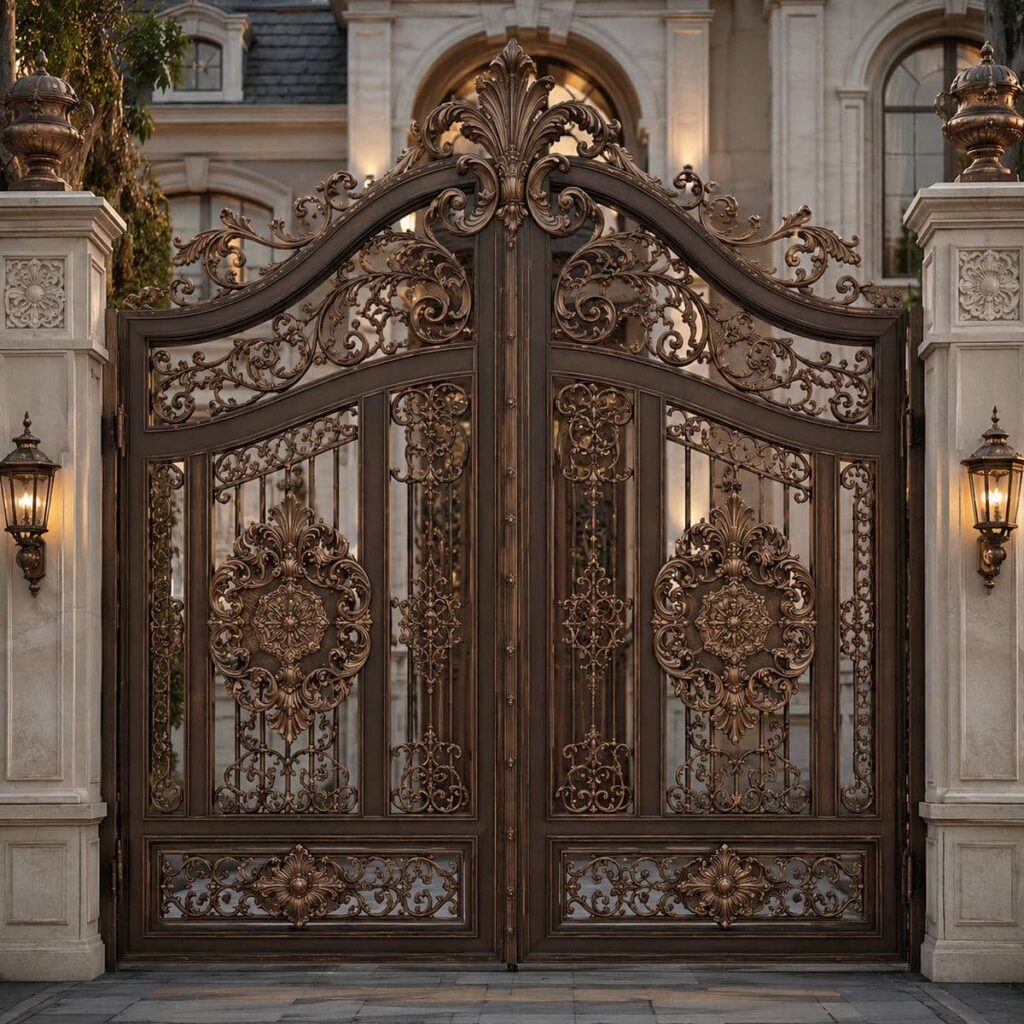 درب فرفورژه گل دار دو لنگه برای ورودی رسمی ساختمان