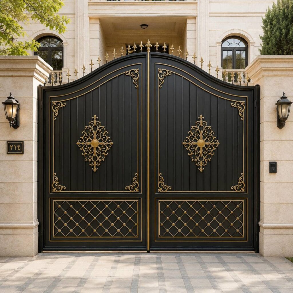 درب پارکینگ ویلایی دو لنگه مدرن مناسب اجرای نمای خلوت