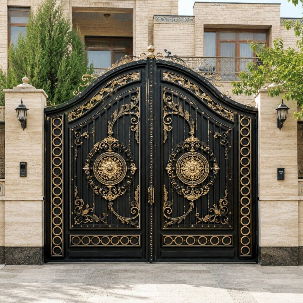 درب پارکینگ آهنی ریلی مدرن با مقایسه طرح و کاربرد