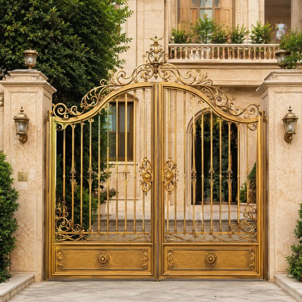 خرید درب ویلا مدرن نمای سنگی با رنگ کوره‌ای