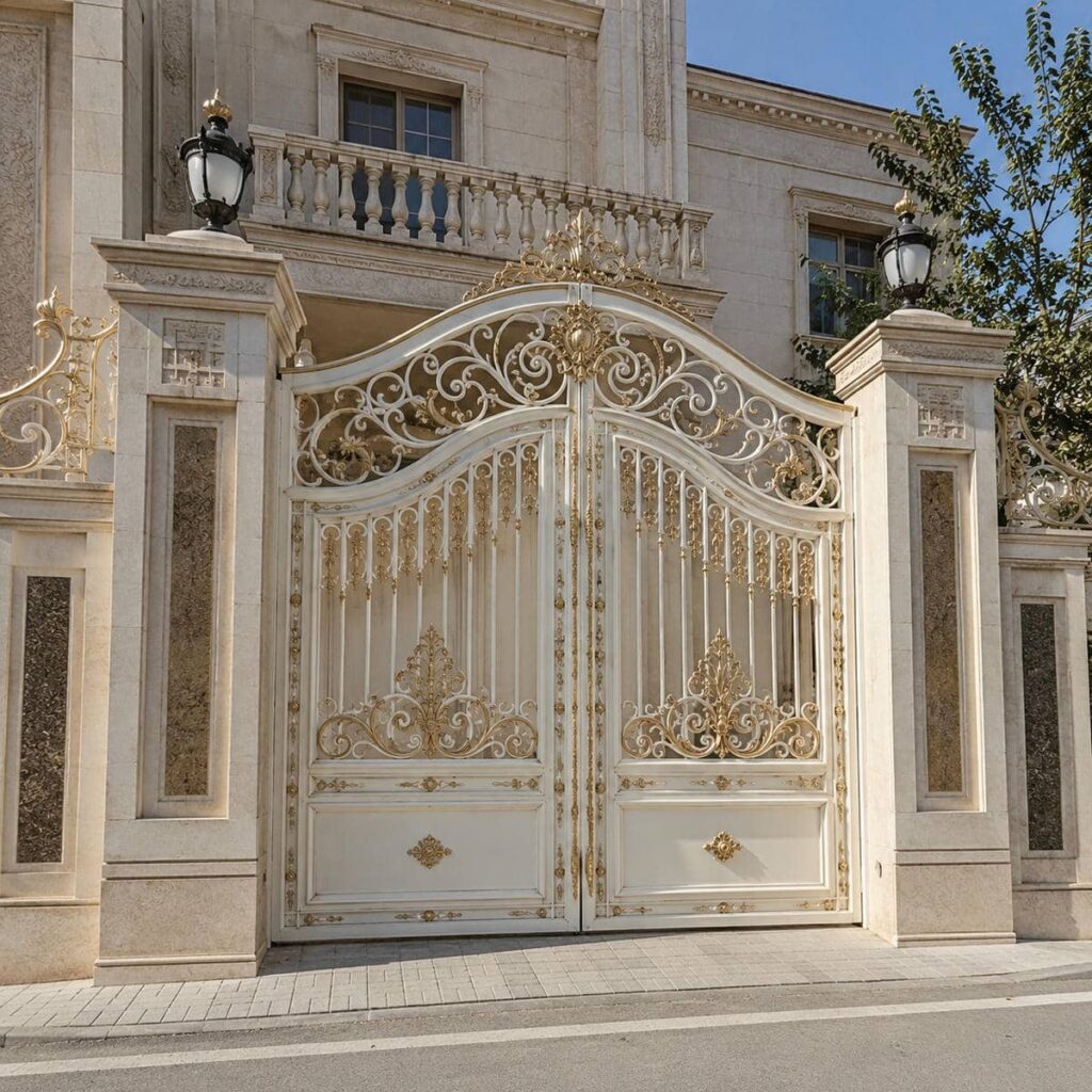 6 طرح درب ویلایی سفید طلایی نمای کلاسیک