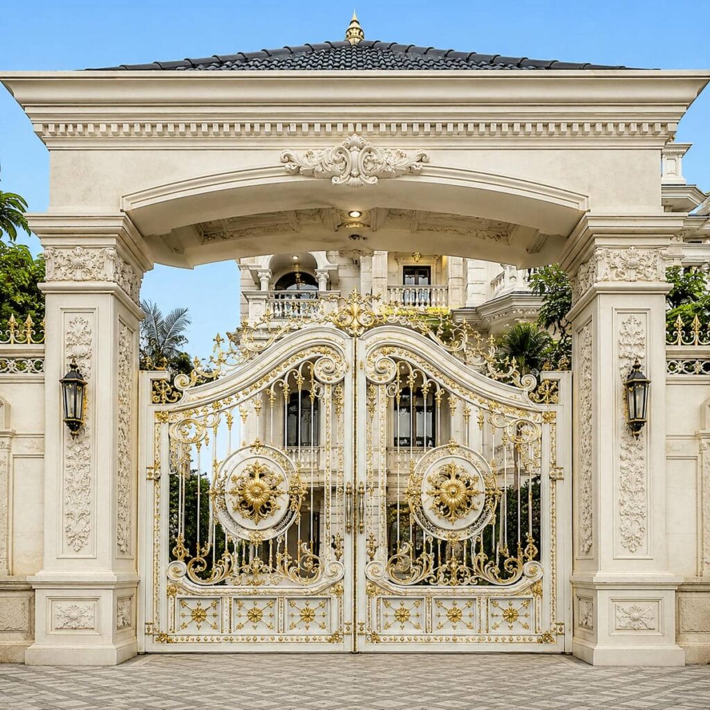 درب حیاط ورق پانچ هندسی برای اجرای نمای مدرن