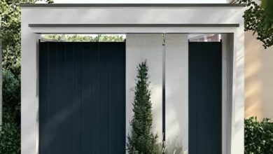 7 نمونه درب پارکینگ فلزی نمای ساختمان
