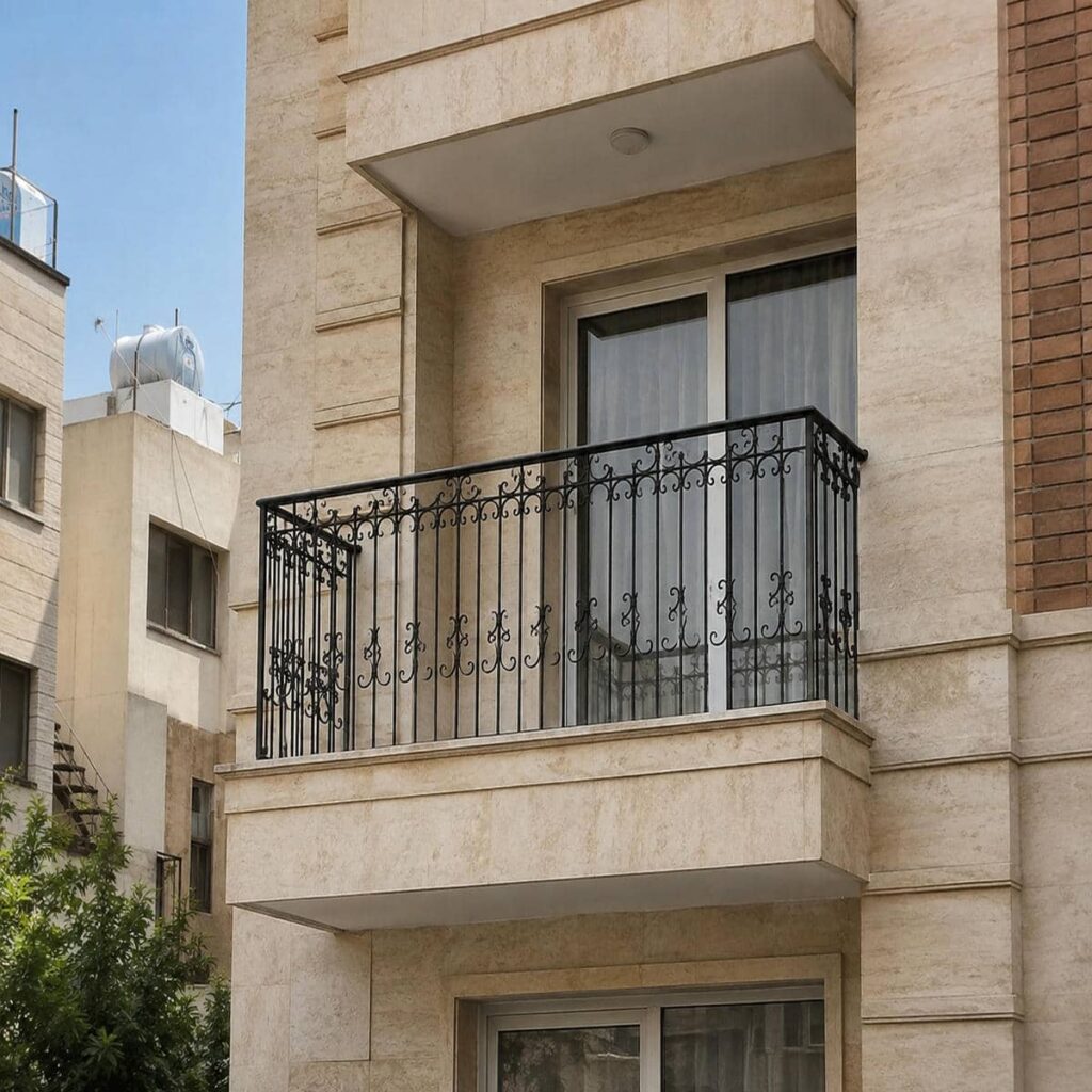 نرده بالکن ویلایی با مدل خطی مناسب تراس مدرن