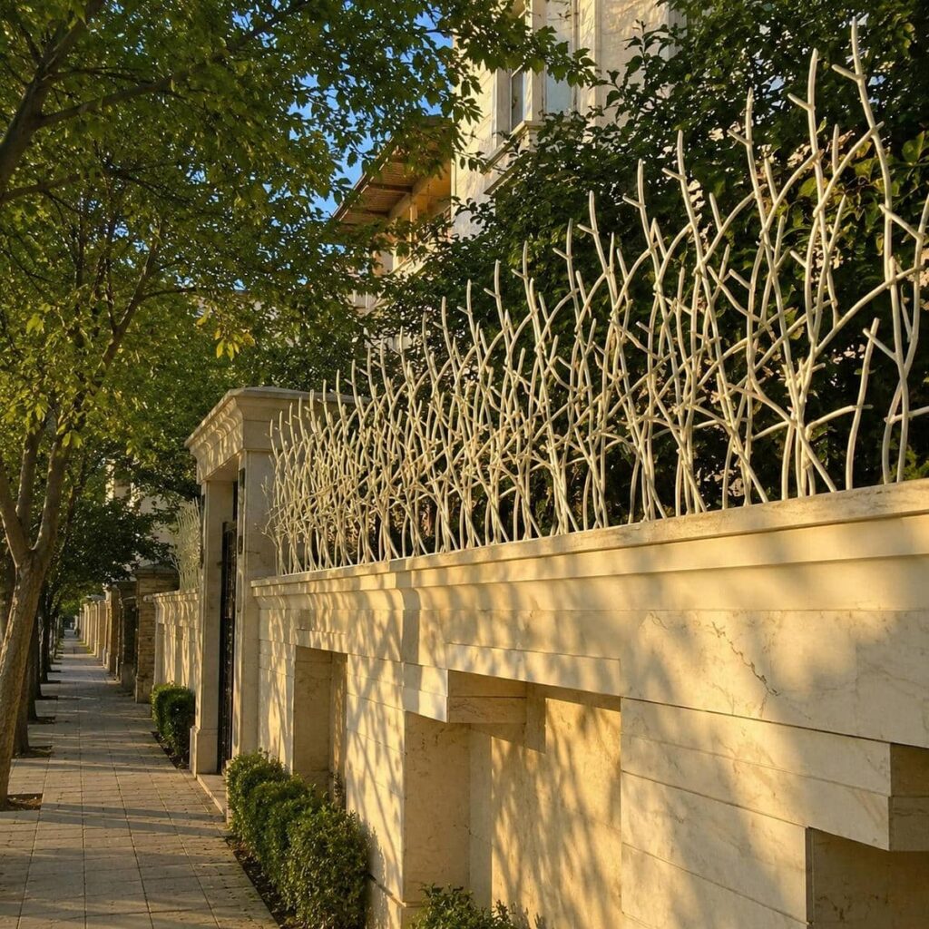 نرده حفاظ دیوار ساختمان زاهدان با فرم سرنیزه‌ای
